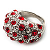 Gemset Domed Pave Cocktail Ring (Silver Tone & Red, Clear)