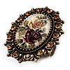 Vintage Floral Crystal Cameo Ring (Bronze Tone)
