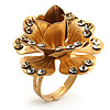 Gold-Tone Crystal Rose Cocktail Ring