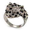 Diamante 'Leopard' Rhodium Plated Ring