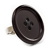 Black Plastic 'Button' Ring (Silver Tone Metal) - Adjustable
