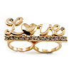 Gold Plated Double Finger Diamante 'Love' Ring - Size 7&8