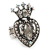 Burn Silver Crystal Crown & Heart Stretch Ring