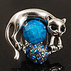 Burn Silver Light Blue Diamante Cat & Mouse Stretch Ring