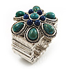 Turquoise Stone Flower Stretch Ring (Antique Silver)