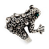 Funky Crystal Frog Ring In Burnt Silver Metal - Adjustable