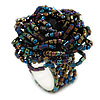 Peacock Coloured Glass Bead Flower Stretch Ring