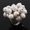 Freshwater Pearl & Bead Cluster Silver Tone Ring (White) - Adjustable 6/7 Size