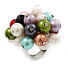 Freshwater Pearl & Bead Cluster Silver Tone Ring (Multicoloured) - Adjustable