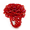 Bright Red Glass Bead Flower Stretch Ring