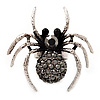 Stunning Black Crystal Spider Cocktail Ring in Burnt Silver Plating
