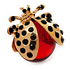 Large Crystal Ladybug Ring In Gold Plated Metal - Adjustable