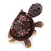 Large Purple Crystal Turtle Ring In Burn Gold Metal - Adjustable