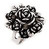 Rose Diamante Fancy Ring In Burn Silver Metal