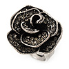 Vintage Diamante Rose Ring In Burn Silver Finish - 2cm Diameter