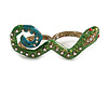 Green Enamel Crystal 'Snake' Double Finger Ring In Antique Gold Metal - Size 7/8