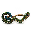 Green Enamel Crystal 'Snake' Double Finger Ring In Antique Gold Metal - Size 7/8