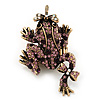 Purple Swarovski Crystal 'Frog & Dragonfly' Flex Ring In Burnt Gold Plating - 7cm Length (Size 7/8)