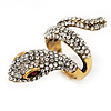 Clear Crystal 'Snake' Ring In Antique Gold Finish - 4.5cm Length