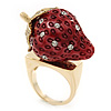 'Berry Irresistible' Crystal and Resin Strawberry Ring In Gold Plating - Size 8