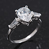 Rhodium Plated Pear Cut CZ Crystal 'Nephthys' Solitaire Ring - 10mm length