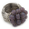 Wide Rhodium Plated Wire Pastel Violet Glass Bead Band Ring
