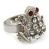 Clear Swarovski Crystal 'Frog' Rhodium Plated Ring - (Expandable. Size 7/8)