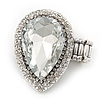 'Drama Queen' Drop-Shaped Crystal Cluster Ring (Silver Tone) - Adjustable size 7/8