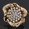 Large Swarovski Clear 'Flower' Cocktail Ring In Gold Plating - Adjustable (Size 7/9) - 5cm Diameter