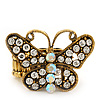 'Papillonne' Swarovski Encrusted Butterfly Cocktail Stretch Ring In Burn Gold Finish (Clear Crystals) - Adjustable size 7/8