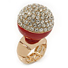 Statement Pave-Set Crystal, Red Enamel 'Ball' Flex Ring In Gold Plating - 25mm Across - Size 7/8
