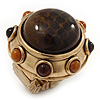 Chunky Dome Shape 'Snake Print' Resin Stone Flex Ring In Burn Gold Finish - 35mm Diameter - Size 8/10