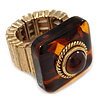 Square Resin 'Animal Print' Flex Ring In Burn Gold Metal - 25mm Across - Size 7/9