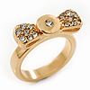 Gold Plated 'Cutie' Bow Ring with Clear Crystals - 2cm Length - Size 7