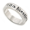 Rhodium Plated 'Life is a blessing be true to yourself' Engraved Ring - Size 8