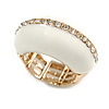 White Enamel Dome Shaped Stretch Cocktail Ring In Gold Plating - 2cm Length - Size 7/8