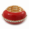 Red Enamel Dome Shaped Stretch Cocktail Ring In Gold Plating - 2cm Length - Size 7/8