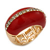 Red Enamel Dome Shaped Stretch Cocktail Ring In Gold Plating - 2cm Length - Size 7/8