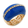 Blue Enamel Dome Shaped Stretch Cocktail Ring In Gold Plating - 2cm Length - Size 7/8