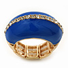 Blue Enamel Dome Shaped Stretch Cocktail Ring In Gold Plating - 2cm Length - Size 7/8