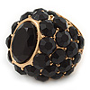 Statement Black Crystal Dome Shaped Cocktail Flex Ring Gold Tone - 30mm Across - Size 8