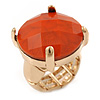 Round Orange Resin Stretch Ring In Gold Plating - 25mm Diameter - Size 7/8
