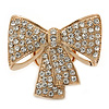 Statement Pave-Set Swarovski Crystal 'Bow' Flex Ring In Gold Plating - 47mm Across - Size 7/8