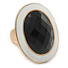 Oval, White Enamel With Black Glass Stone Flex Ring In Gold Plating - 35mm Across - Size 7/8