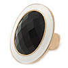 Oval, White Enamel With Black Glass Stone Flex Ring In Gold Plating - 35mm Across - Size 7/8