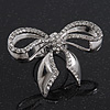 Rhodium Plated Diamante 'Bow' Ring - Adjustable (Size 7/9)
