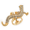 Gold Plated Sculptured Swarovski Crystal 'Gecko' Statement Ring - Adjustable - Size 7/8 - 4.5cm Length