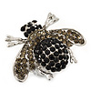Rhodium Plated Swarovski Crystal Bumble Bee Cocktail Ring - Adjustable Size 8/9 (Grey and Black)