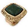 Forest Green Resin Stone Square Flex Ring In Gold Plating - 32mm Width - Size 7/9