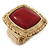 Burgundy Red Resin Stone Square Flex Ring In Gold Plating - 32mm Width - Size 7/9